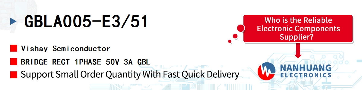 GBLA005-E3/51 Vishay BRIDGE RECT 1PHASE 50V 3A GBL