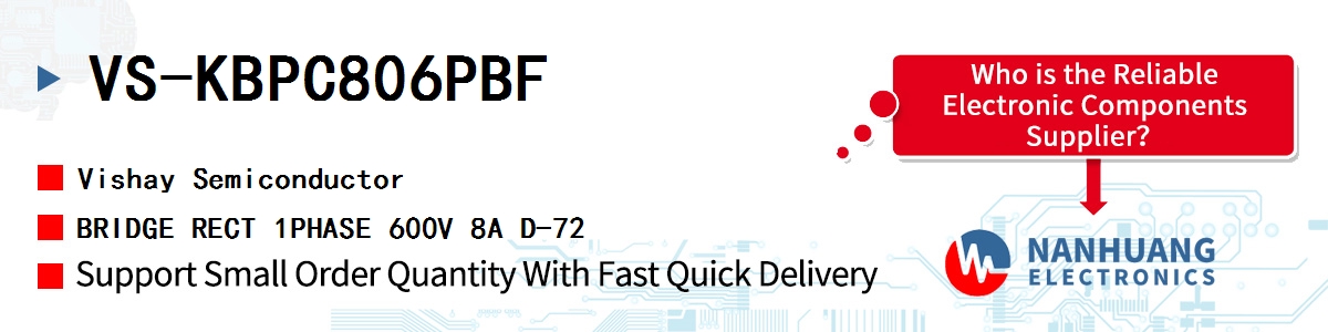 VS-KBPC806PBF Vishay BRIDGE RECT 1PHASE 600V 8A D-72