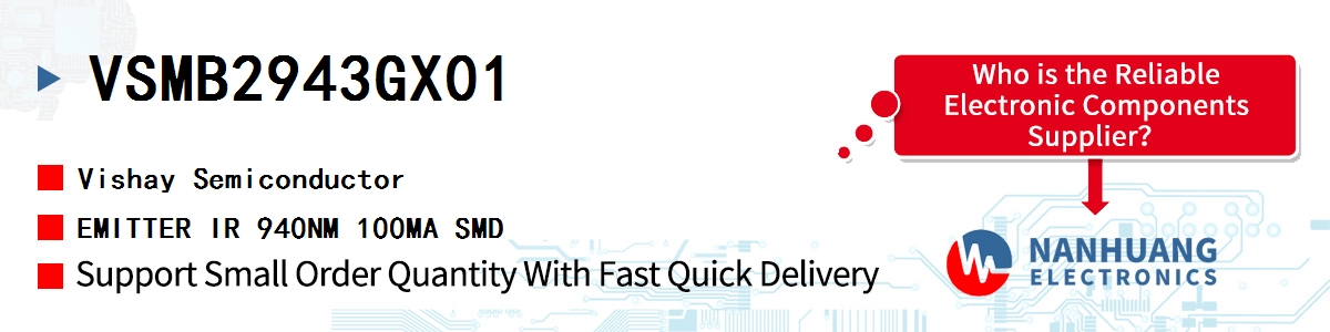 VSMB2943GX01 Vishay EMITTER IR 940NM 100MA SMD