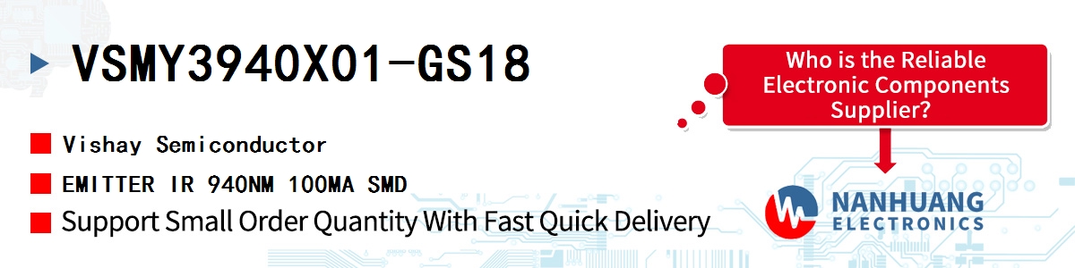VSMY3940X01-GS18 Vishay EMITTER IR 940NM 100MA SMD