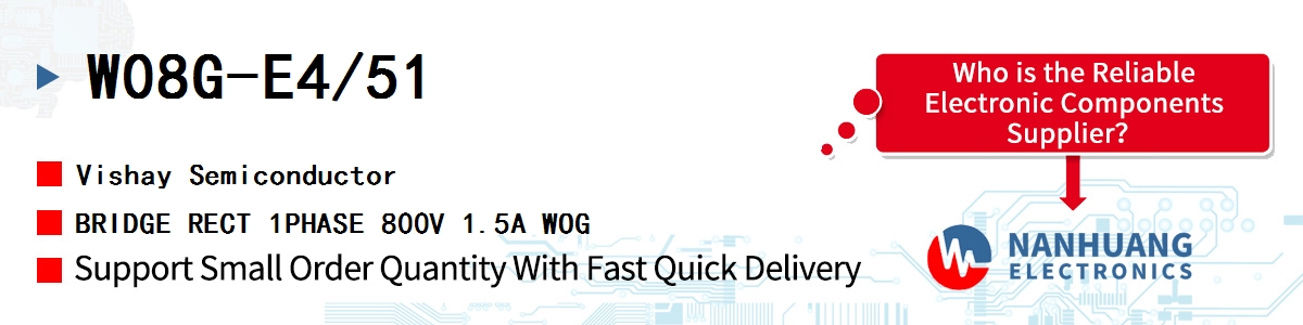 W08G-E4/51 Vishay BRIDGE RECT 1PHASE 800V 1.5A WOG